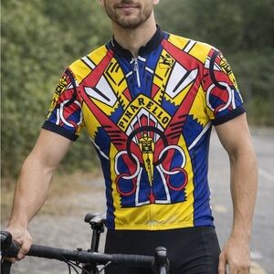 MEN’S COLORFUL VINTAGE 90s GIORDANA 1/4 ZIP SHORT SLEEVED CYCLING JERSEY SIZE XL